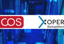 Banner bianco con logo ICOS e Xopero su sfondo blu